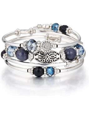 Boho beaded bracelet stack silver layered wrap crystal bangle fashion jewelry